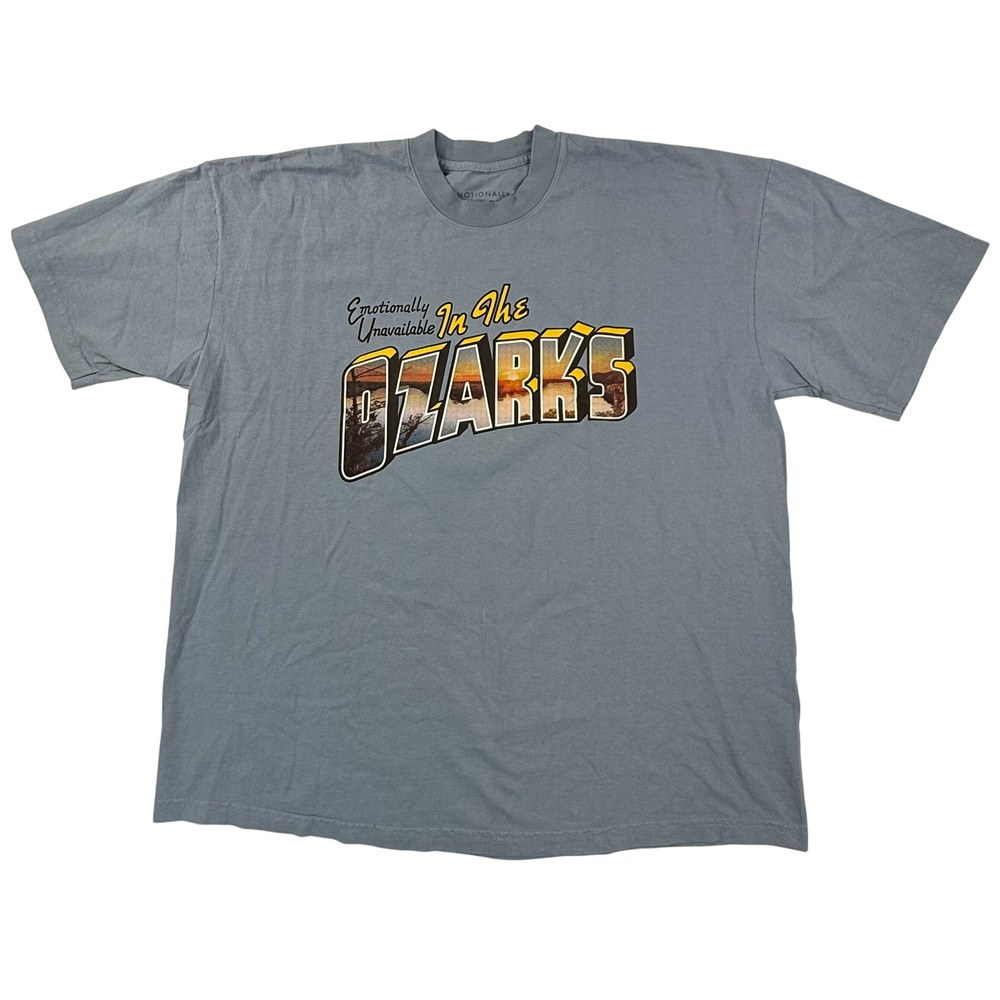 Emotionally Unavailable In The Ozarks Graphic T-Shirt Blue Grey Mens 2XL USA